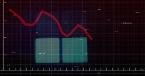 Showing red jagged line plot declining on dashboard maroon gridlines, with two Stock Illustration