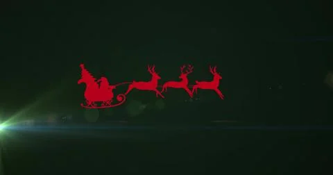 Showing red sleigh silhouette pulling three reindeer over dark gradient Stock Photos
