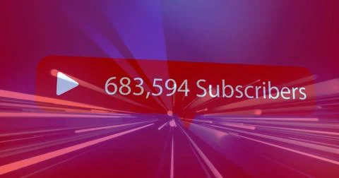 Showing red subscriber panel on screen with white play icon, 683,594 Stockillustratie