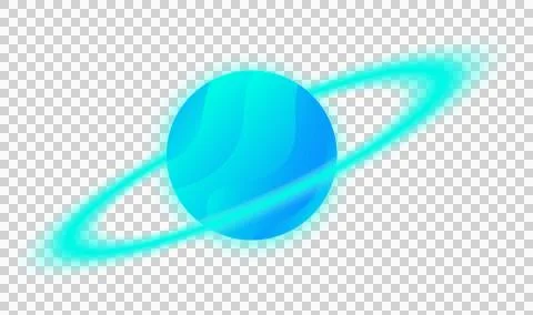 Showing ringed planet orbiting in vector art with glowing turquoise ring, Stock Illustration