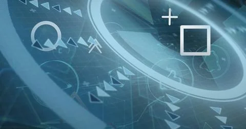 Showing rings in VR control panel with arrows, plus square icons, grid lines and Stock Photos