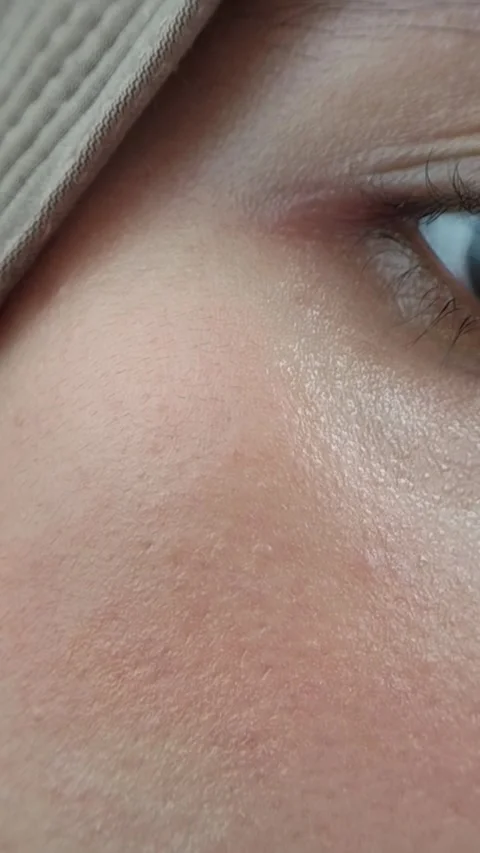 Showing rosy cheeks after using blush on makeup. Stock Footage 332227555