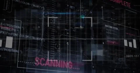 Showing scanning interface on screen with frames and charts and SCANNING Stock Photos