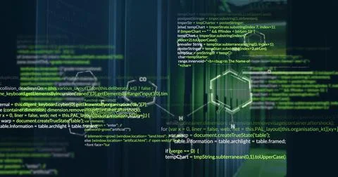 Showing security visualization filling server room with floating code, 스톡 사진