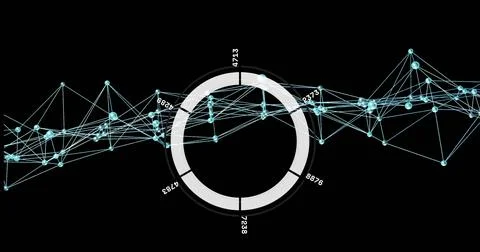 Showing segmented ring with hatched numbers crossing white lines and cyan nodes Stock Illustration