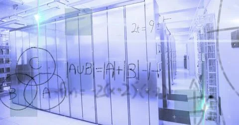 Showing server cabinets displaying network cables in data center hall, glass Stock Photos