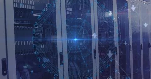 Showing server cabinets with network switches, patch panels and cables in data Stock Photos