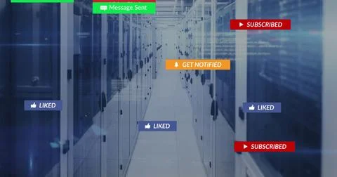 Showing server rack corridor in data-center with raised tiles, glass fronts, LED Stock Photos