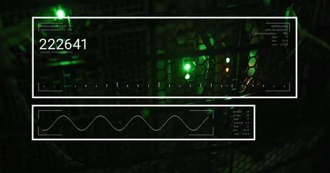 Showing server rack emitting green LED behind mesh grille in data center, with 스톡 일러스트