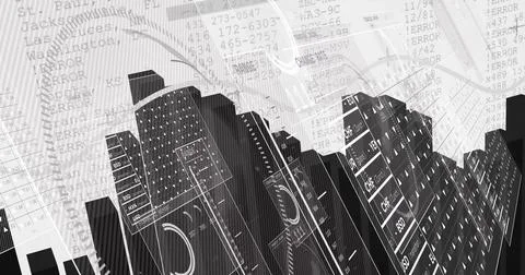 Showing server-rack-like forms with ERROR code panels in digital composition 写真素材