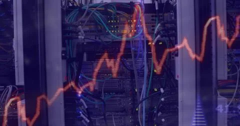 Showing server rack holding server, switch units in data center, with patch p Stock Photos