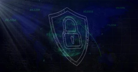 Showing shield with padlock emblem occupying center on net dashboard, with Stock Illustration