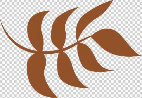 Showing simple vector stem arching seven curved brown leaves on transparent 스톡 일러스트