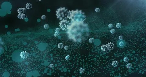 Showing spiky spherical particles drifting in lab micro scene, with bokeh dis Stock Illustration