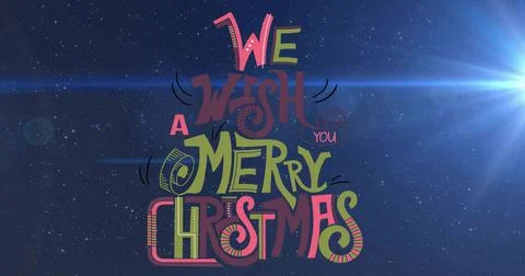 Showing stacked triangular typographic greeting shining on deep night-sky Stockillustratie