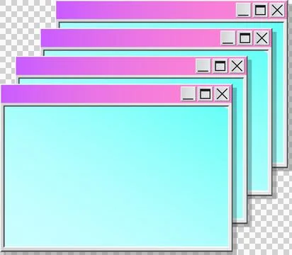 Showing stacking app windows with violet-pink gradient bars and control icons on 库存插图