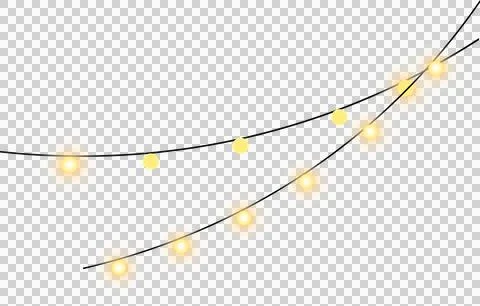 Showing string lights crossing black cords, warm yellow bulbs emitting glow on Stock Illustration