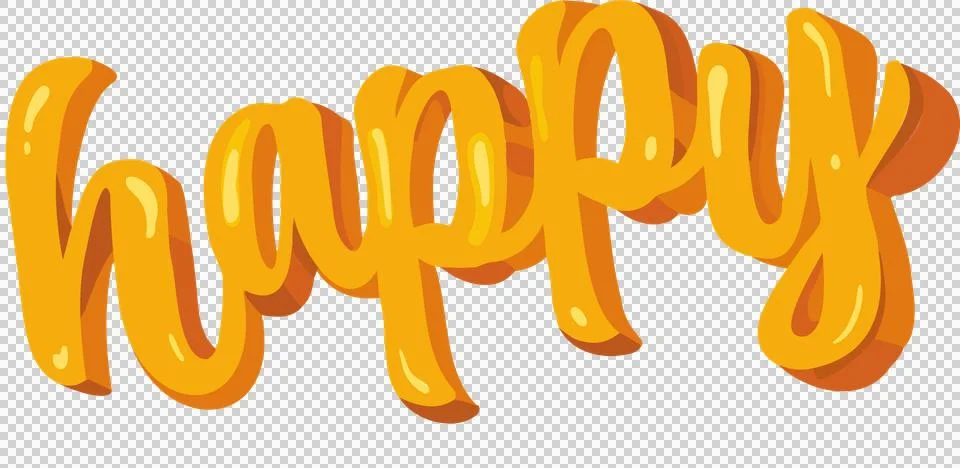 Showing stylized 3D script text spelling happy, glossy balloon shading on イラスト素材