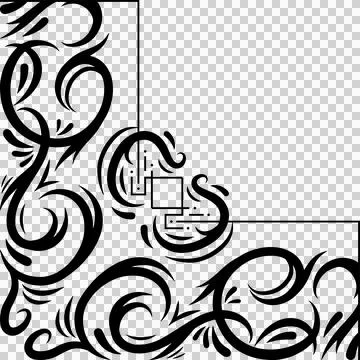 Showing stylized corner flourish in flat design, black swirls and frame on Stock Illustration