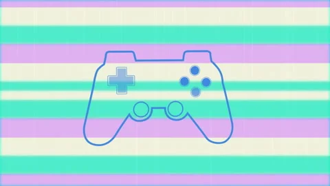 Showing stylized game controller outline floating atop pastel stripes in Stock Footage 309090980