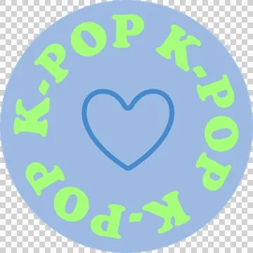 Showing stylized K-POP circle emblem mixing outlined heart and repeating text on Stock Illustration