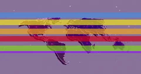 Showing stylized map silhouette on muted purple canvas, with translucent bands Stock Illustration