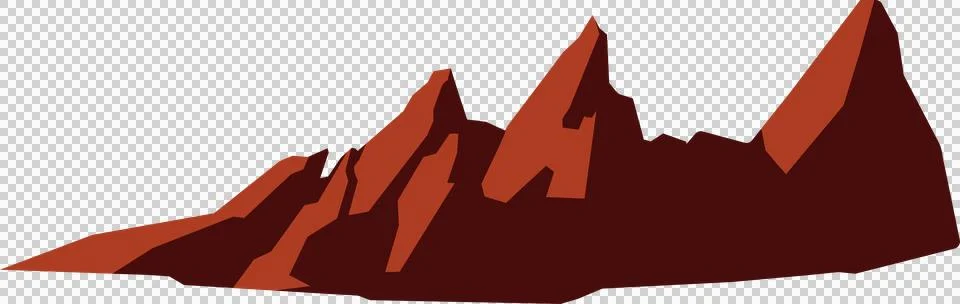 Showing stylized mountain range vector art with angular red peaks on transparent Stock Illustration