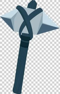 Showing stylized stone axe featuring gray head wood handle binding straps on Illustration