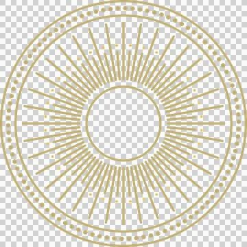 Showing sunburst emblem in vector with concentric rings and dotted rays on Stock Illustration