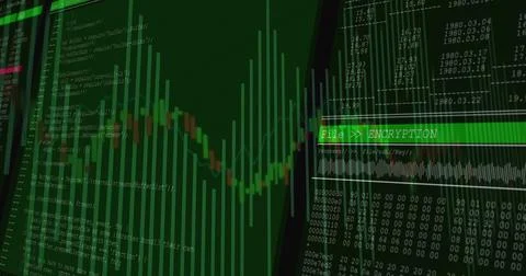Showing system UI displaying green bar chart with candlestick line hex code Illustrazione stock