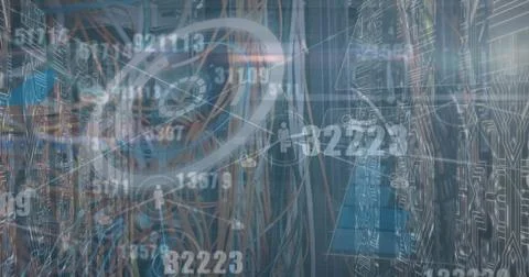 Showing tangled network cables plugged into patch panels in server rack, with Stock Photos