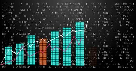 Showing teal tiled bars, orange column on dark gradient with white markers, Stock Illustration
