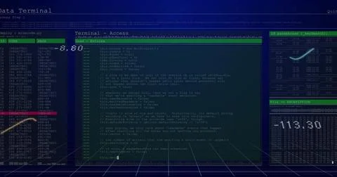 Showing terminal console with code, left PASSlist red-pointer, IP-panel, 8.80 Stock Illustration