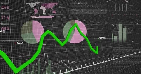 Showing thick neon-green zigzag line on virtual dashboard grid, with pink-green Illustrazione stock