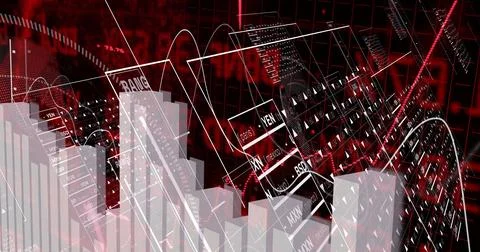 Showing translucent 3D bar chart columns rising in analytics environment, with Stock Illustration