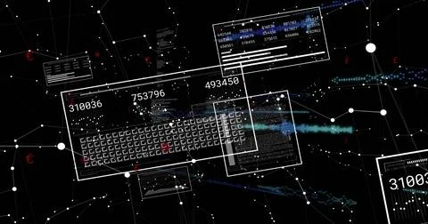 Showing translucent central data panel with keyboard grid, numeric counters and Stock Illustration