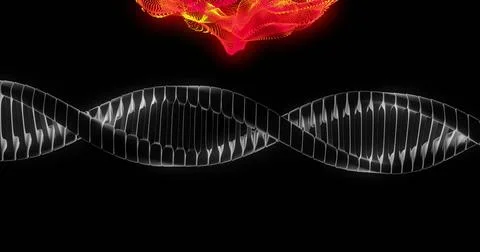 Showing translucent double helix ribbon running across black void, emitting Stock Illustration