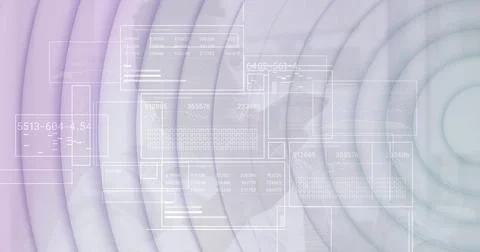 Showing translucent panels overlaying dashboard, with numeric tables, data Stock Photos