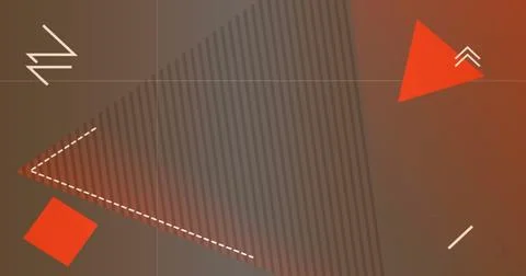 Showing translucent striped triangle over digital gradient with red shapes, 库存插图