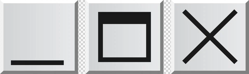 Showing trio of beveled window control icons casting shadows on transparent Stock Illustration