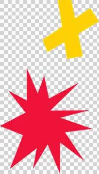 Showing two shapes in flat design on transparent canvas with tilted yellow cross Stock Illustration
