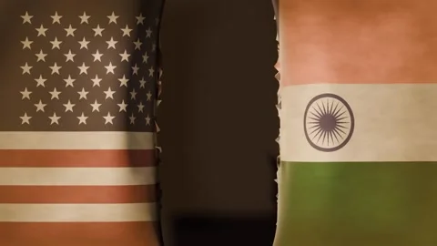 Showing US-Indian flag with motion wipe on aged sepia backdrop, seam tearing, Stock Footage 339194246