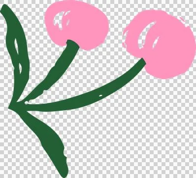 Showing vector art of three pink buds on dark green stem leaves, brushstrokes, 스톡 일러스트