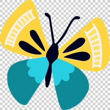 Showing vector butterfly featuring yellow and turquoise geometric wings on Stock Illustration