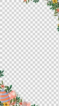 Showing vector Easter border with foliage, eggs, yellow flowers, transparent イラスト素材