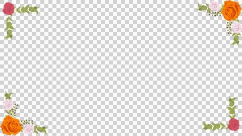 Showing vector floral corner border orange, pink, red roses green leaves Stock Illustration