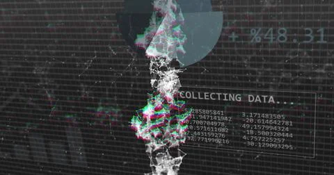 Showing vertical data column with triangle nodes and wire strands in UI labeled Stock Photos