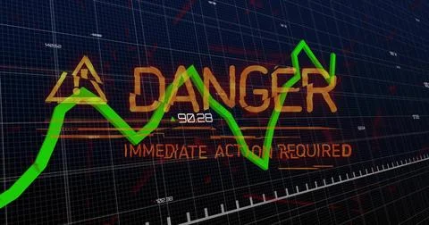 Showing warning on dashboard, green jagged line with upward arrow, orange DAN Stock Illustration