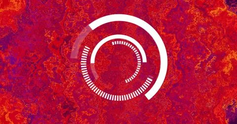 Showing white circular progress indicator in digital design, with marbled red Foto stock