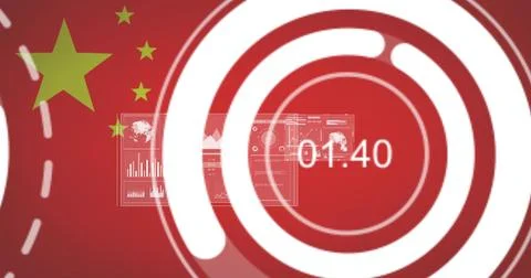 Showing white concentric rings featuring countdown 01:40 on red China flag Stock Illustration